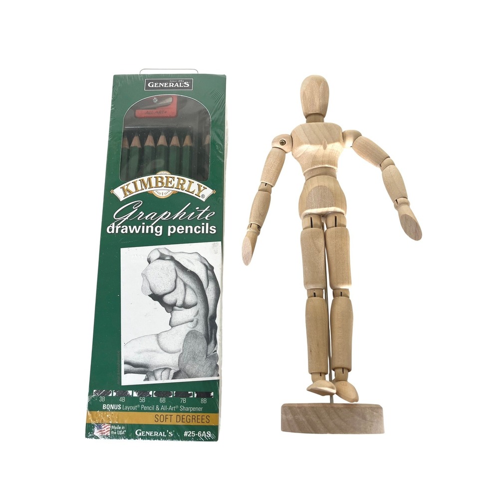Wooden Mannequin For‎ Drawing And Kimberly Graphite Drawing Pencil Set NEW